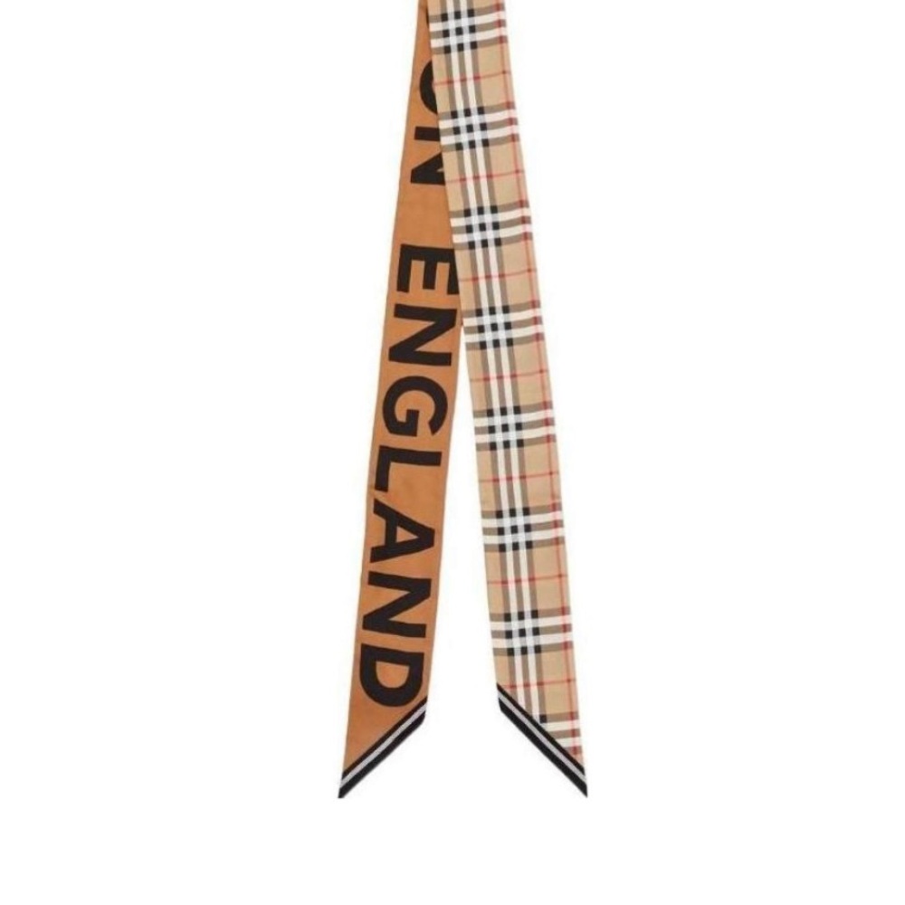 Burberry Reversible Plaid Beige and Black silk Scarf